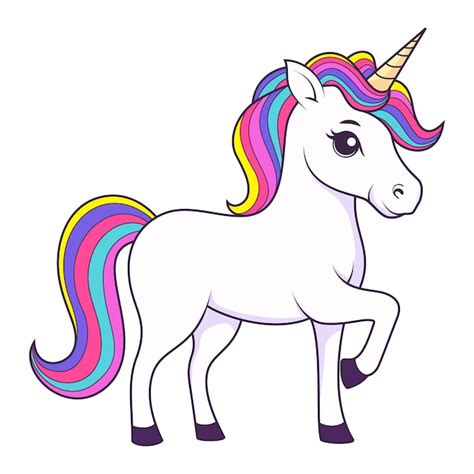 Premium Vector A Cute Cartoon Unicorn With A Rainbow Mane Vector