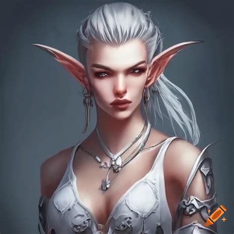 Powerful Elf Woman In White Dress And Silver Armor With A Sword On Craiyon