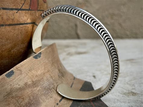 G Carinated Sterling Silver Unisex Cuff Bracelet By Navajo Randy