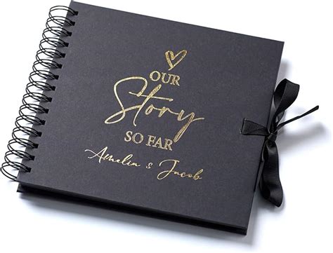 Personalised Our Story So Far Love Themed Black Scrapbook Guest Book