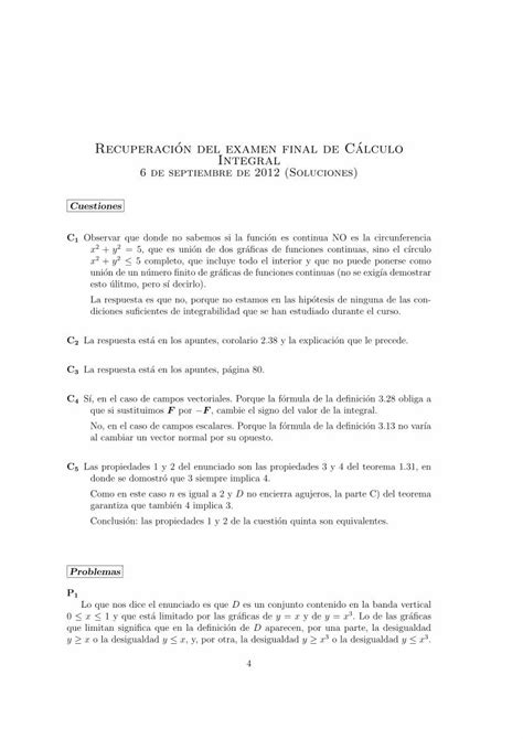 PDF Recuperacion Del Examen Final De C Alculo Integral 6 De