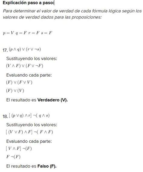 Si P V Q F R F Y S F Determkna El Valor De Verdad De Cada Formula