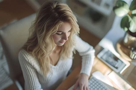 Beautiful Blonde Woman Working Premium Ai Generated Image
