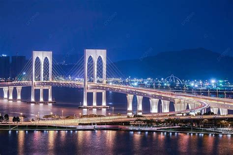 Bridge In Macau View At Night Construction Arched Bay Photo Background ...