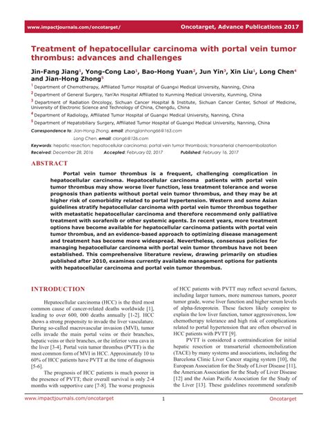 (PDF) Treatment of hepatocellular carcinoma with portal vein tumor ...