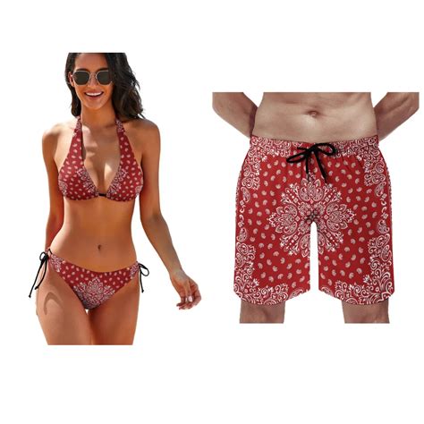 Custom Couple Swimsuit Beach Sexy Bikini Strap Design Men S Sports Shorts Surf Trunks Bandana