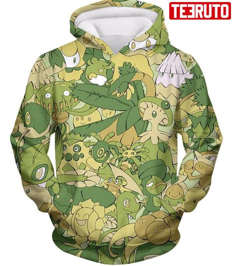 Pokemon Grass Type Pokemons Anime Hd 3d Aop Hoodie Teeruto