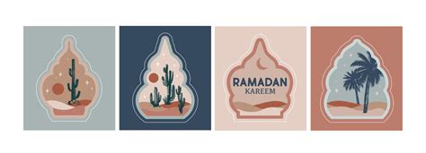 Ramadan Collection Of Oriental Style Islamic Windows Palm Trees