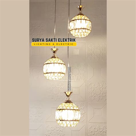 Jual LAMPU GANTUNG MINIMALIS KRISTAL CABANG 3 IN 1 EMAS MEWAH HIAS