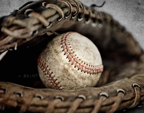 Vintage Baseball In Catchers Mit Photo Printdecorating Ideas Etsy