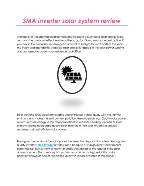 SMA inverter solar system revie by wilsonMia - Issuu