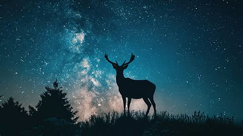 Night Deer Silhouette Against The Backdrop Of The Milky Way Beautiful