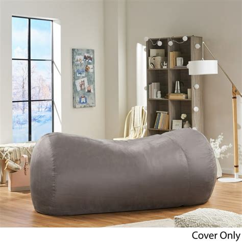 Noble House Rosalyn Traditional 8 Foot Suede Bean Bag Cover Only Charcoal