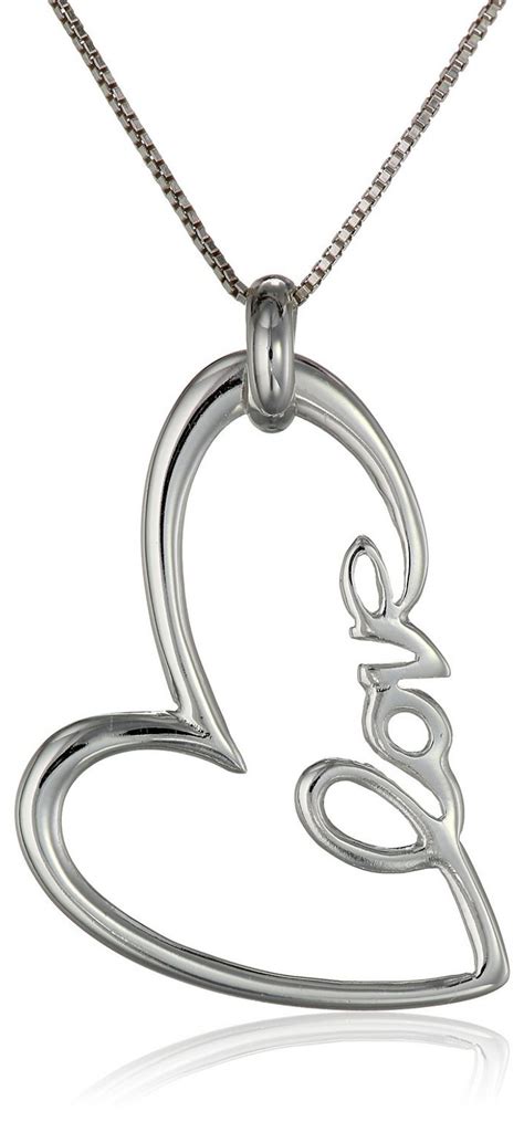 Sterling Silver "Love" Heart Pendant Necklace, 18" - Visuall.co