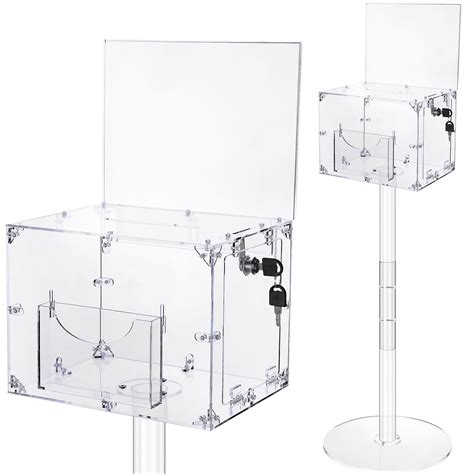 Acrylic Suggestion Box With Lock And Key Floor Standing Offering Box With Slot Clear Raffle Box