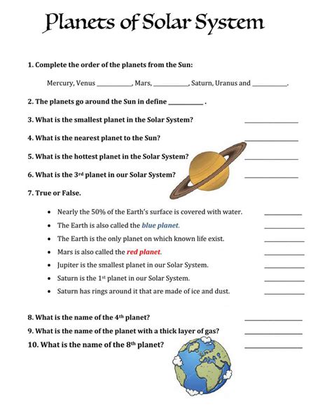 Printable Solar System Worksheet 6 – Free download and print for you.