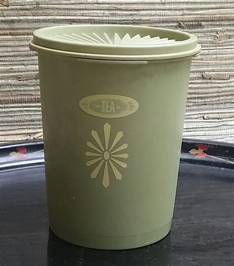 Avocado Green 1970s Tupperware Tea Canister Vintage Plastic