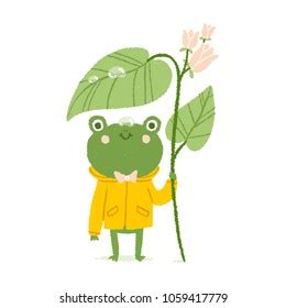 Cute Frog Raincoat Cartoon Illustration Stock Illustration