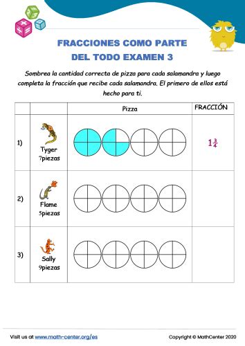 Fracciones Como Parte Del Todo Examen Pruebas Math Center