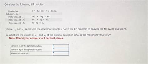 Solved Consider The Following Lp Problem Where X1 And X2