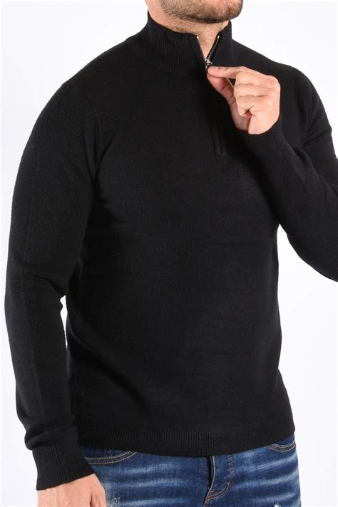 Knitted Half Zipped Sweater Toti” Black Yugo Menswear Herenmode