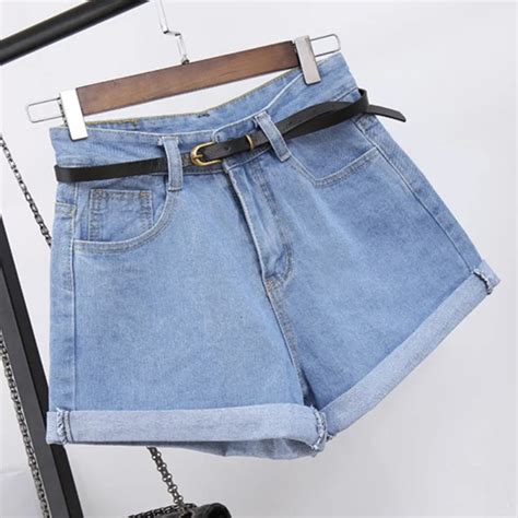 Casual Loose Edge Rolled Denim Shorts For Women Retro High Waist Denim Shorts 2018 Summer Slim A