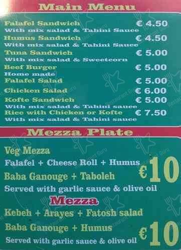 Menu At Kurdish Cafe Dublin