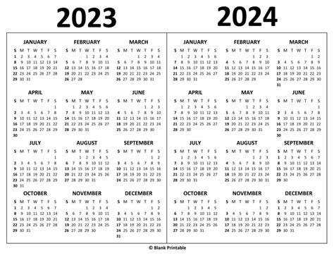 2023 2024 Calendar Printable One Page Two Year Calendar Planner