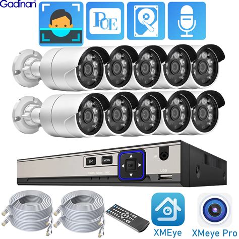 Gadinan Security Camera System Ch Mp Hd Poe Nvr Kit P P Cctv Audio