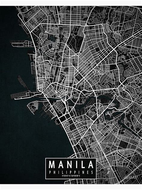 Manila City Map Of The Philippines Dark Poster For Sale By Demap