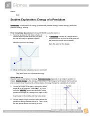 EnergyPendulumSE 1 Docx Name Date Student Exploration Energy Of A