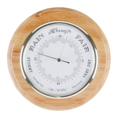 Light Oak Finish Wood Round Wooden Barometer 19cm