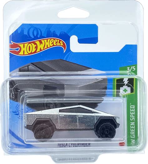 Hot Wheels Tesla Cybertruck Silver 3 5 HW Green Speed 2021 177 250 Short Card GTB22