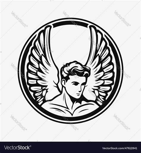 Male angel with wings black and white logo Vector Image