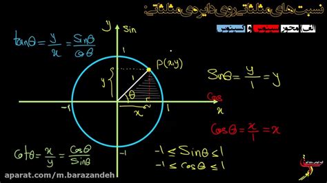 ریاضی دهم مثلثات محور سینوس و کسینوس روی دایره مثلثاتی