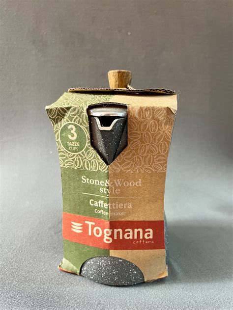 Tognana Stovetop Coffee Espresso Maker Moka Pot Stone Wood 3 Cup