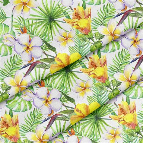 Fabric By The Yard Exotic Flowers Frangipani Hibiskus Tropical Print