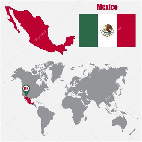 Mapa De México En Un Mapa Mundial Con La Bandera Y El Puntero Del Mapa