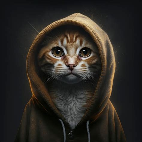 Premium Ai Image A Portrait Of A Cat With A Hoodie