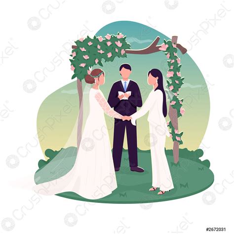 Lesbian Couple Getting Married 2d Vector Web Banner Poster Stock