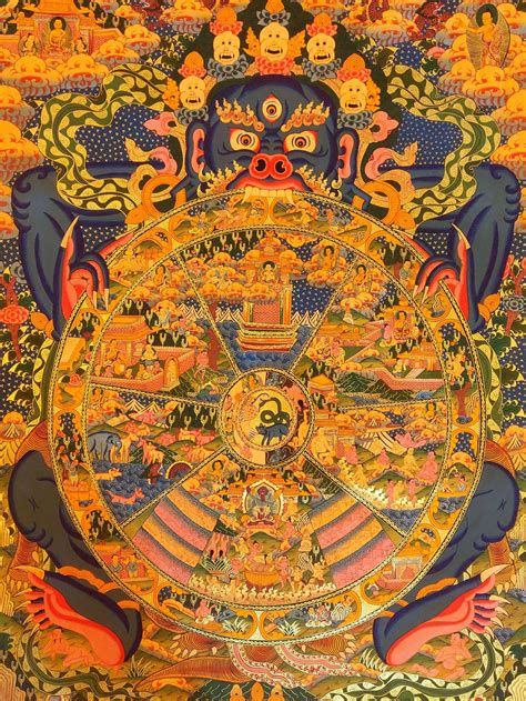 Wheel Of Life Thangka Tibetan Buddhist Art Hand Painted Real Gold