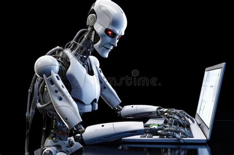 Robot Sitting On Top Of Laptop Computer On Top Of Table Generative AI