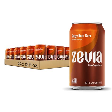 Zevia Zero Sugar 0 Calorie Ginger Root Beer Soda Pop 12 Fl Oz 24