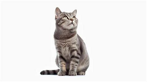 Premium Photo Grey Stripped Mixed Breed Cat Sitting Isolated On White