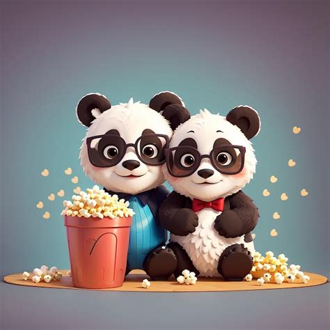 Una Linda Pareja De Pandas Viendo Una Pel Cula Y Comiendo Palomitas De