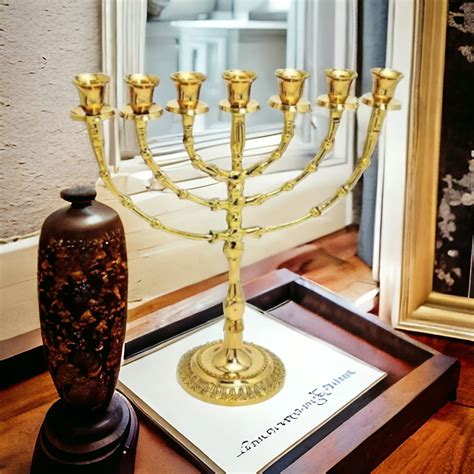 Menorah 7 Branch Gold Seven Branches Menora Candle Holder Modern 11