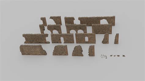 D Model Modular Brick Stone Wall Ruin Set Vr Ar Low Poly Cgtrader