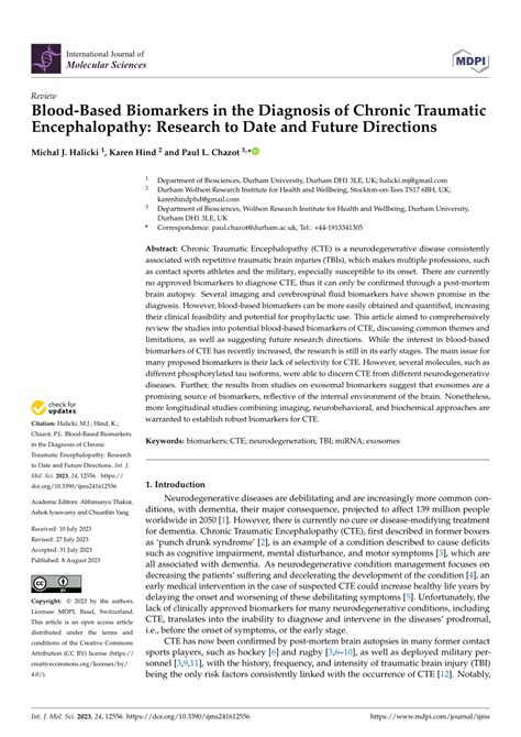 Pdf Blood Based Biomarkers In The Diagnosis Of Chronic Traumatic