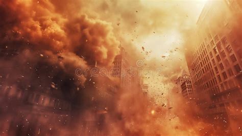 Apocalyptic Cityscape With Fiery Sky Generative Ai Stock Illustration