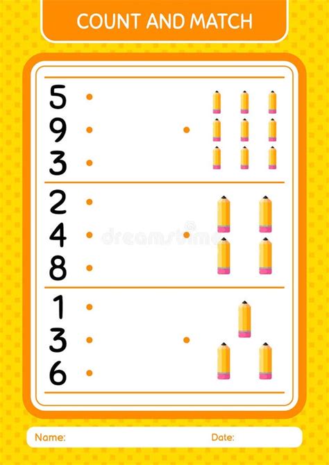 Count And Match Game With Pencil Worksheet For Preschool Kids Kids